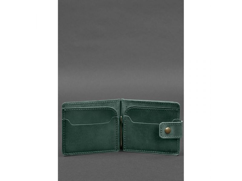 Кожаное портмоне 13.1 зажим с хлястиком Зеленый Crazy Horse, фото 3