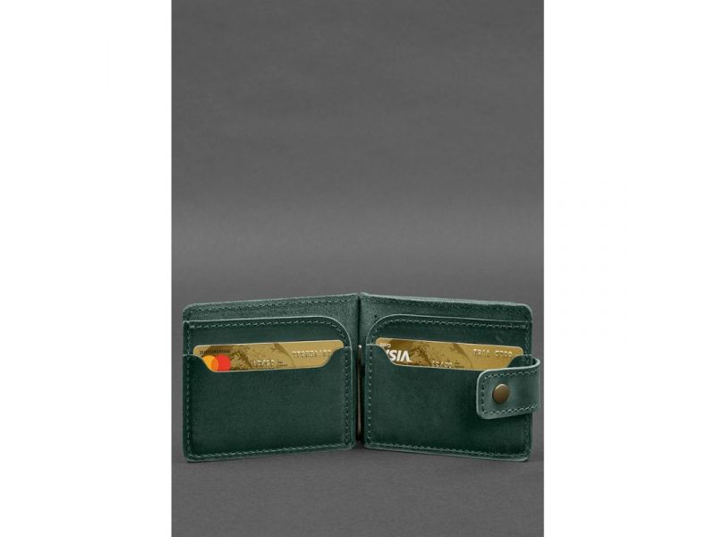 Кожаное портмоне 13.1 зажим с хлястиком Зеленый Crazy Horse, фото 4