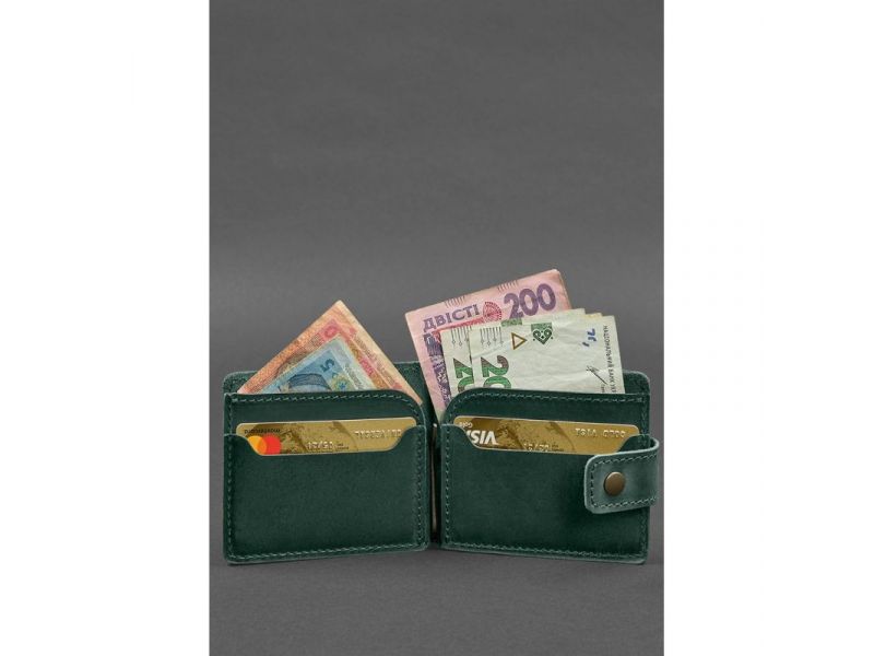 Кожаное портмоне 13.1 зажим с хлястиком Зеленый Crazy Horse, фото 2