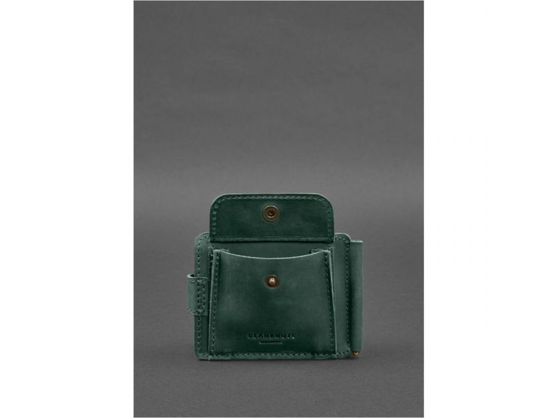 Кожаное портмоне 13.1 зажим с хлястиком Зеленый Crazy Horse, фото 6
