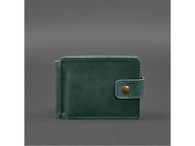 Кожаное портмоне 13.1 зажим с хлястиком Зеленый Crazy Horse, фото 9