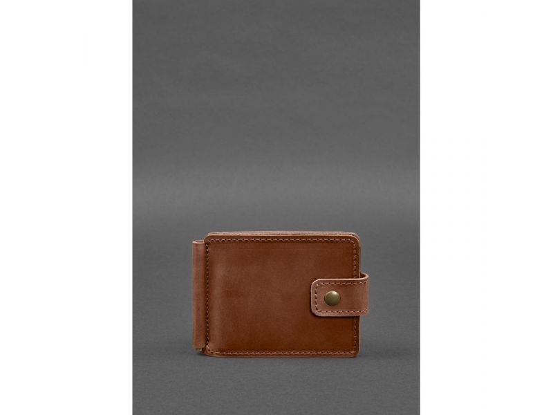 Кожаное портмоне 13.1 зажим с хлястиком светло-коричневое Crazy Horse, фото 1