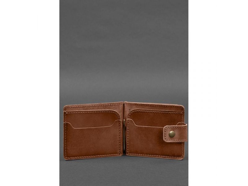 Кожаное портмоне 13.1 зажим с хлястиком светло-коричневое Crazy Horse, фото 3