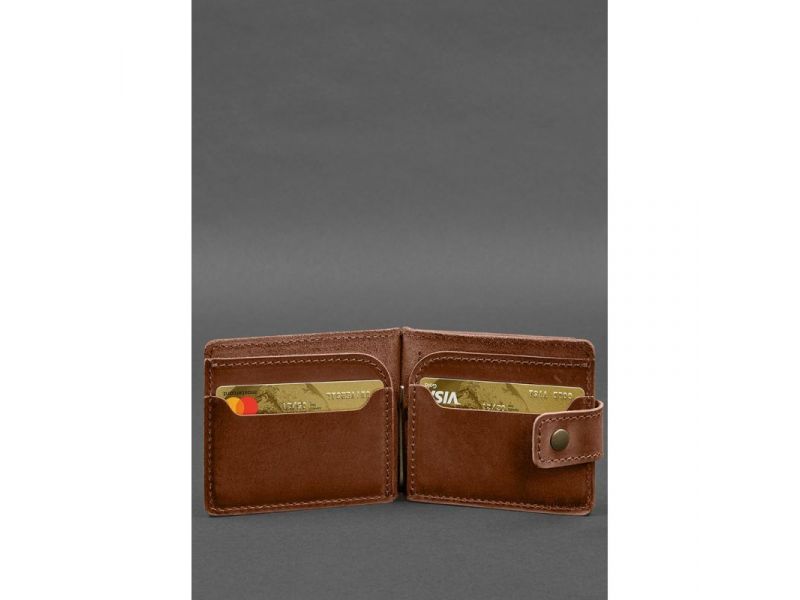 Кожаное портмоне 13.1 зажим с хлястиком светло-коричневое Crazy Horse, фото 4