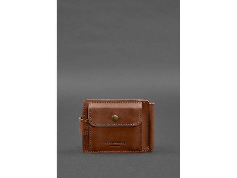 Кожаное портмоне 13.1 зажим с хлястиком светло-коричневое Crazy Horse, фото 8