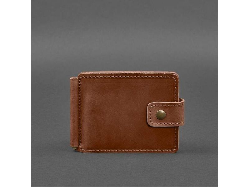 Кожаное портмоне 13.1 зажим с хлястиком светло-коричневое Crazy Horse, фото 9