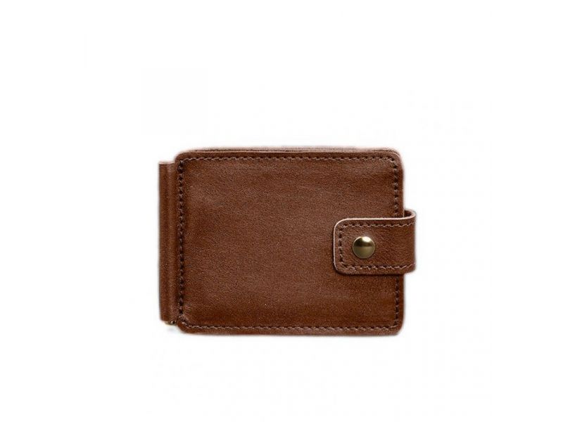 Кожаное портмоне 13.1 зажим с хлястиком светло-коричневый краст, фото 10