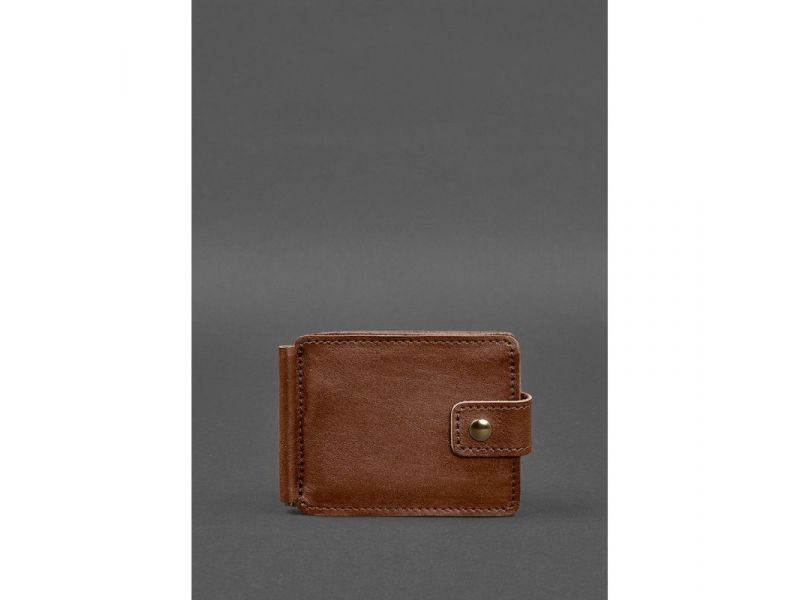 Кожаное портмоне 13.1 зажим с хлястиком светло-коричневый краст, фото 1