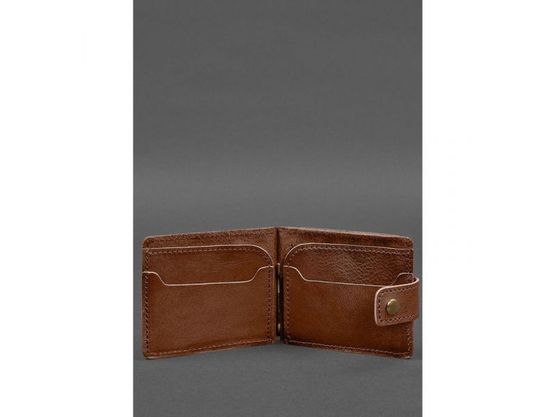 Кожаное портмоне 13.1 зажим с хлястиком светло-коричневый краст, фото 3