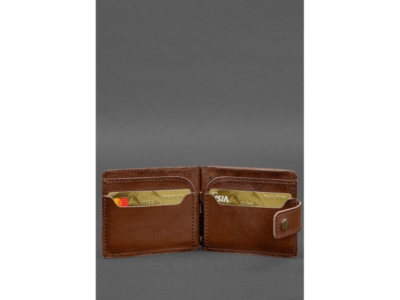 Кожаное портмоне 13.1 зажим с хлястиком светло-коричневый краст, фото 4