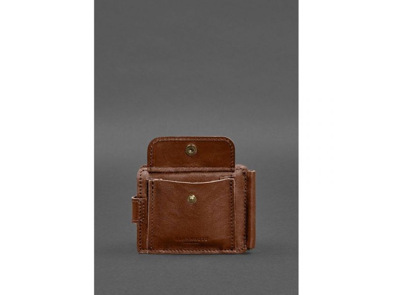 Кожаное портмоне 13.1 зажим с хлястиком светло-коричневый краст, фото 6