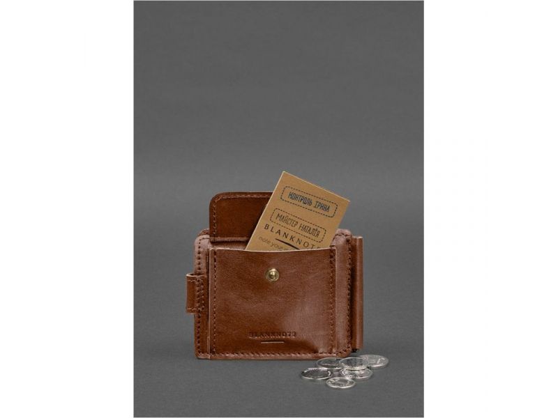 Кожаное портмоне 13.1 зажим с хлястиком светло-коричневый краст, фото 7