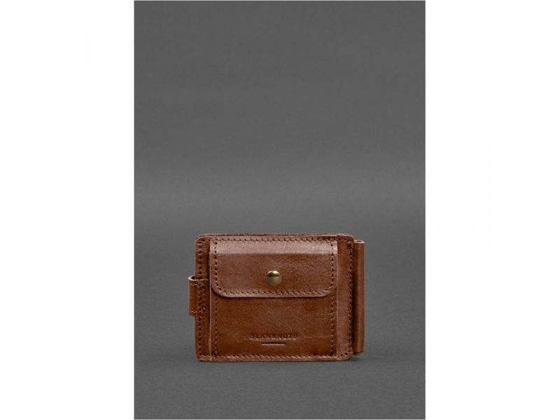 Кожаное портмоне 13.1 зажим с хлястиком светло-коричневый краст, фото 8