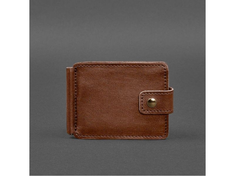 Кожаное портмоне 13.1 зажим с хлястиком светло-коричневый краст, фото 9
