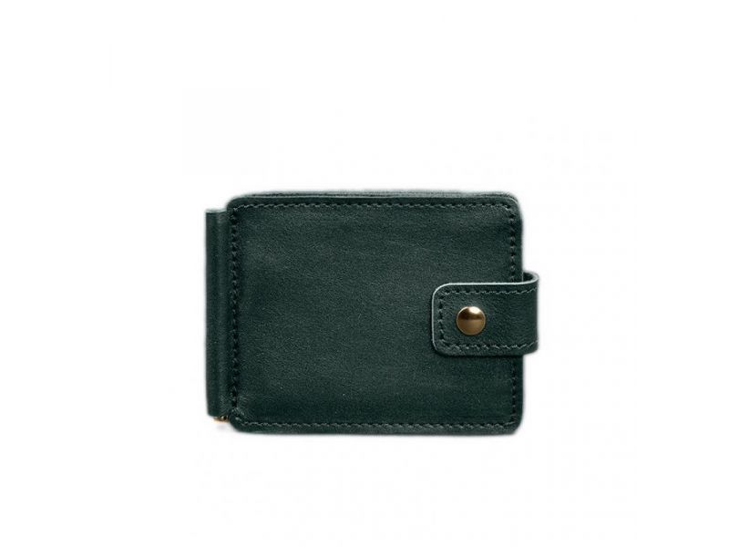 Кожаное портмоне 13.1 зажим с хлястиком зеленый краст, фото 10