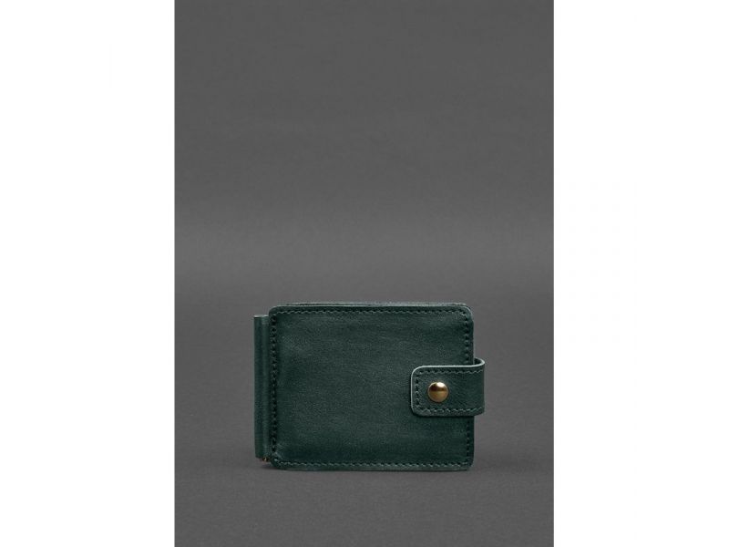 Кожаное портмоне 13.1 зажим с хлястиком зеленый краст, фото 1