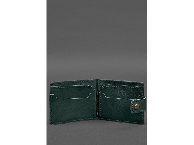 Кожаное портмоне 13.1 зажим с хлястиком зеленый краст, фото 3