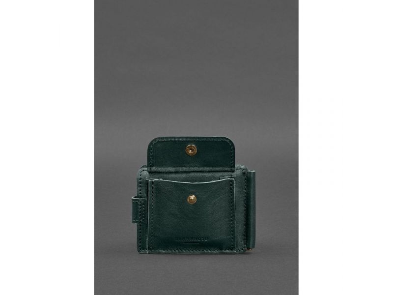 Кожаное портмоне 13.1 зажим с хлястиком зеленый краст, фото 6