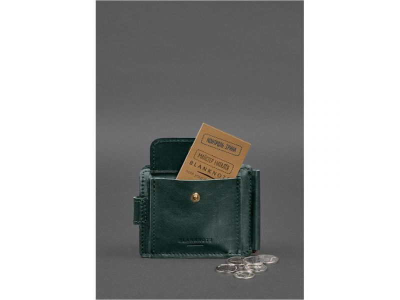 Кожаное портмоне 13.1 зажим с хлястиком зеленый краст, фото 7