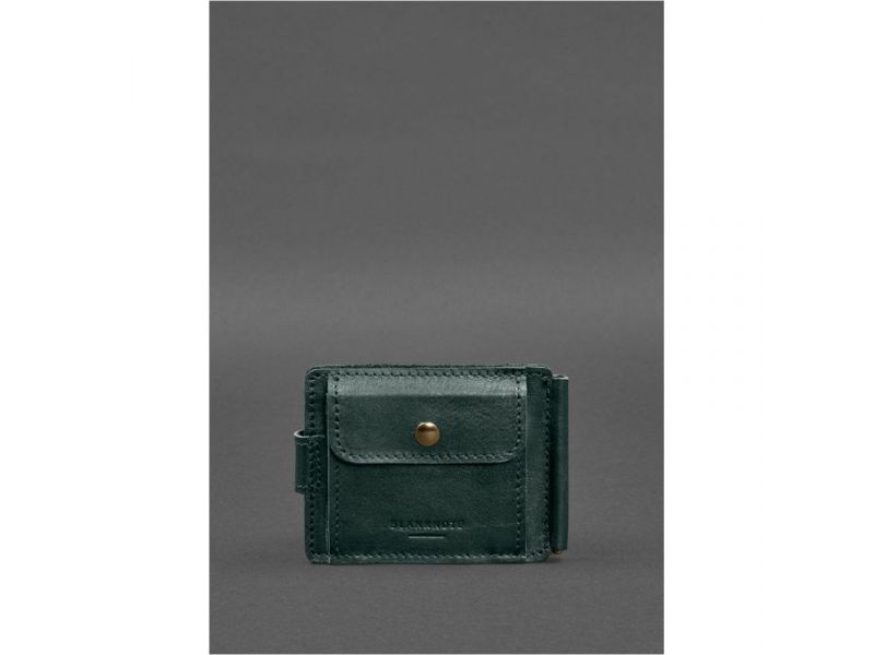 Кожаное портмоне 13.1 зажим с хлястиком зеленый краст, фото 8