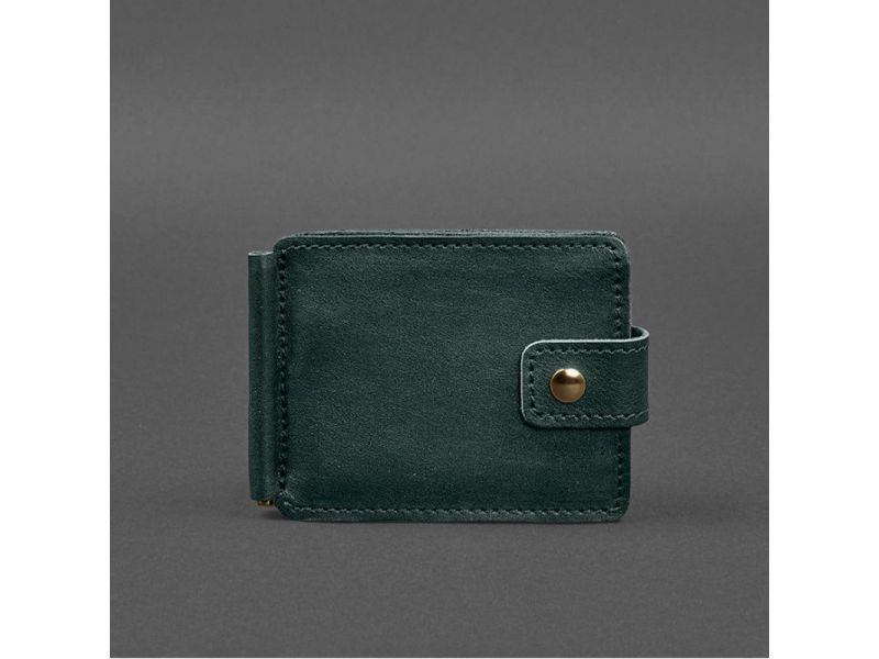 Кожаное портмоне 13.1 зажим с хлястиком зеленый краст, фото 9
