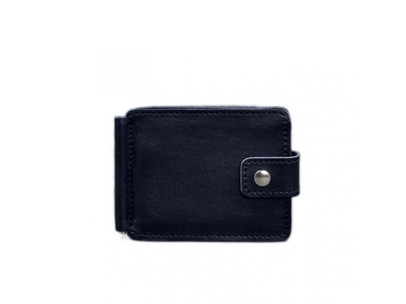 Кожаное портмоне 13.1 зажим с хлястиком синий краст, фото 10