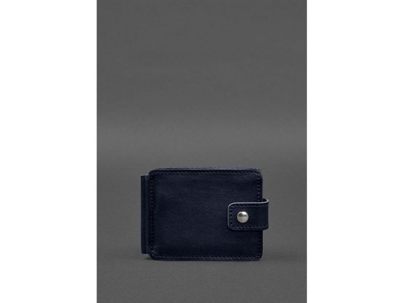 Кожаное портмоне 13.1 зажим с хлястиком синий краст, фото 1