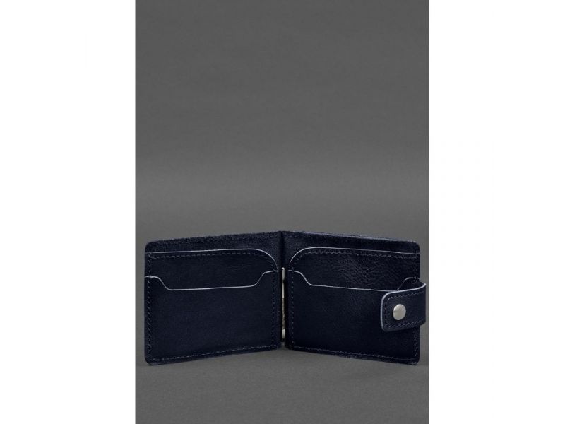 Кожаное портмоне 13.1 зажим с хлястиком синий краст, фото 3