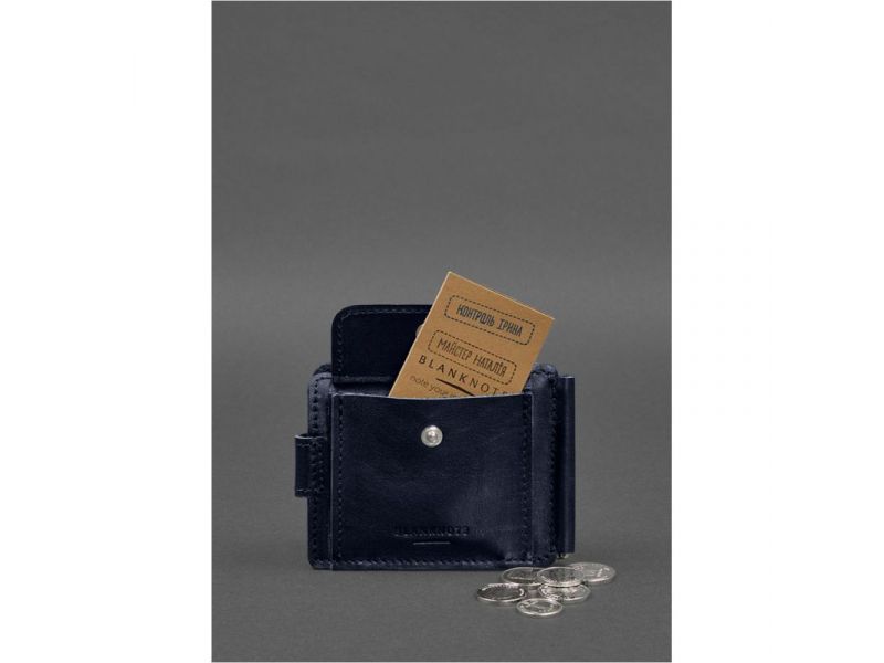 Кожаное портмоне 13.1 зажим с хлястиком синий краст, фото 7