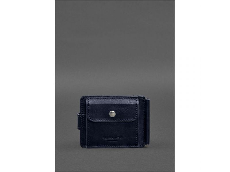 Кожаное портмоне 13.1 зажим с хлястиком синий краст, фото 8