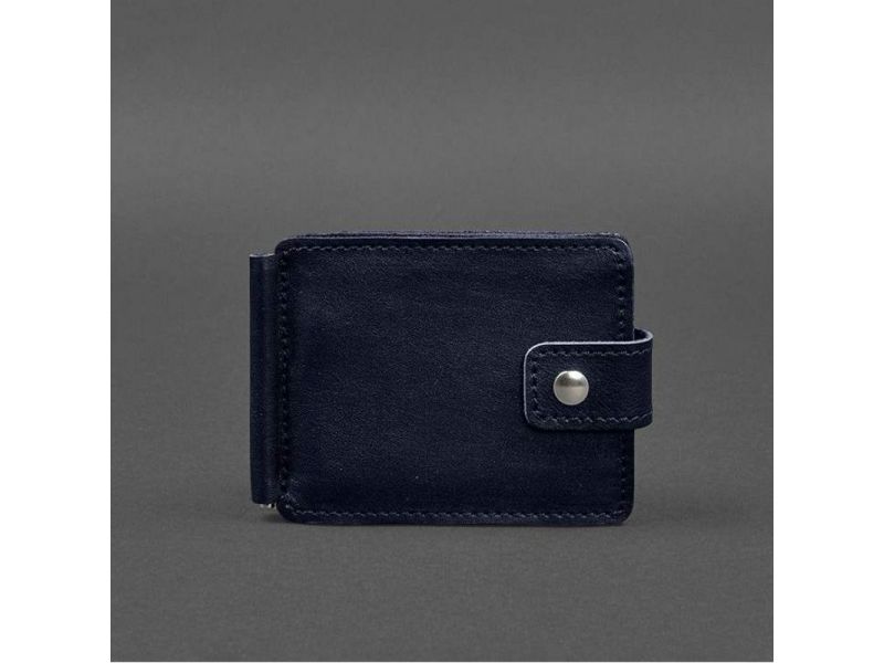 Кожаное портмоне 13.1 зажим с хлястиком синий краст, фото 9