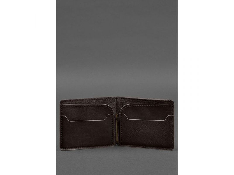 Кожаное портмоне 13.0 зажим темно-коричневый краст, фото 4