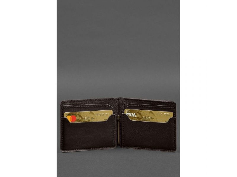 Кожаное портмоне 13.0 зажим темно-коричневый краст, фото 3