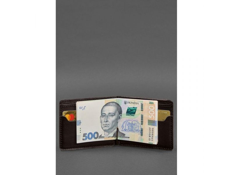 Кожаное портмоне 13.0 зажим темно-коричневый краст, фото 5