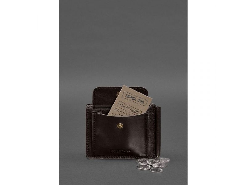 Кожаное портмоне 13.0 зажим темно-коричневый краст, фото 7