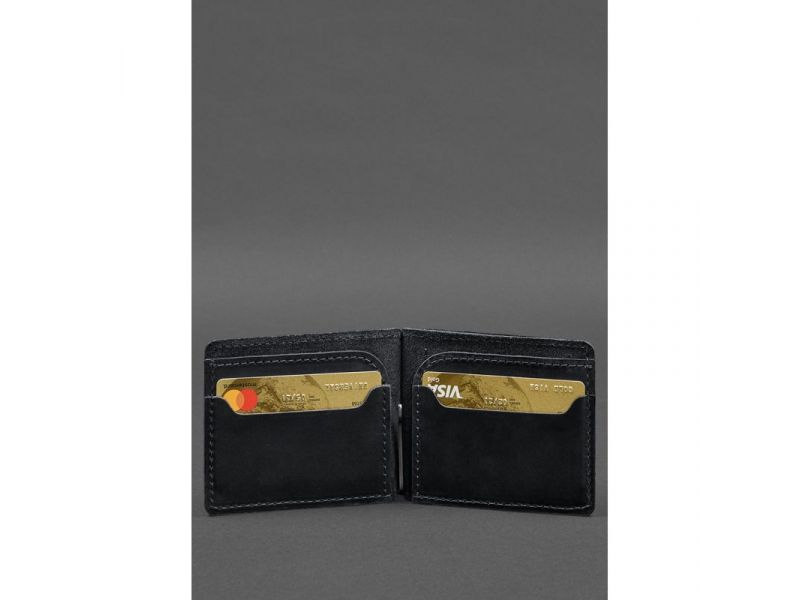 Кожаное портмоне 13.0 зажим Черный Crazy Horse, фото 3