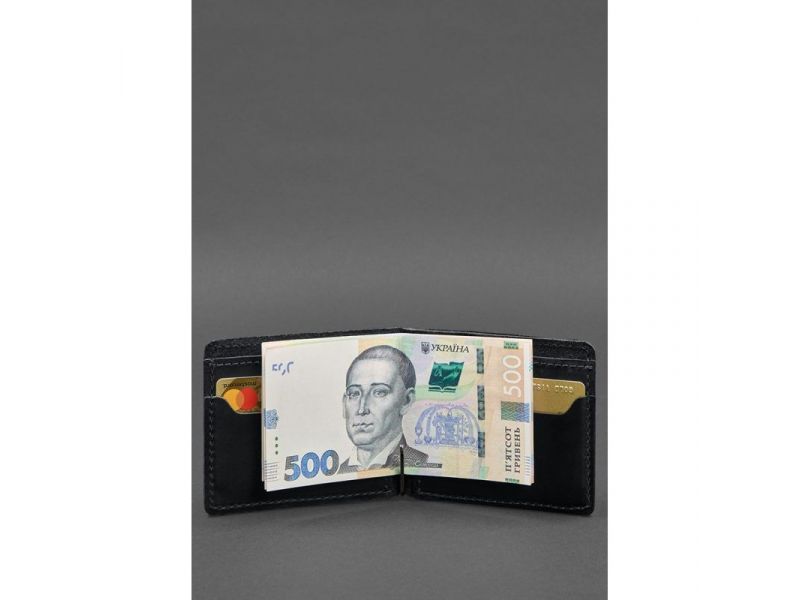 Кожаное портмоне 13.0 зажим Черный Crazy Horse, фото 5
