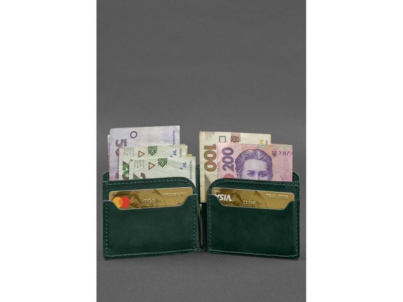Кожаное портмоне 13.0 зажим Зеленый Crazy Horse, фото 2