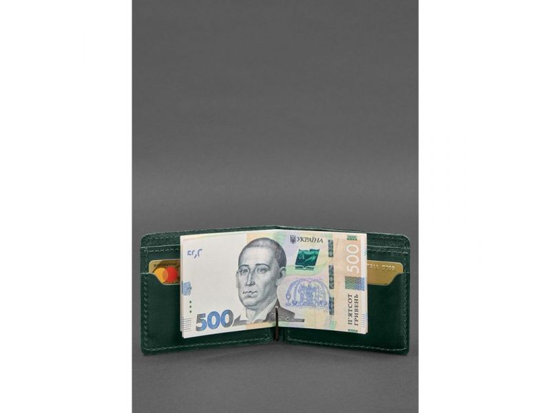 Кожаное портмоне 13.0 зажим Зеленый Crazy Horse, фото 5