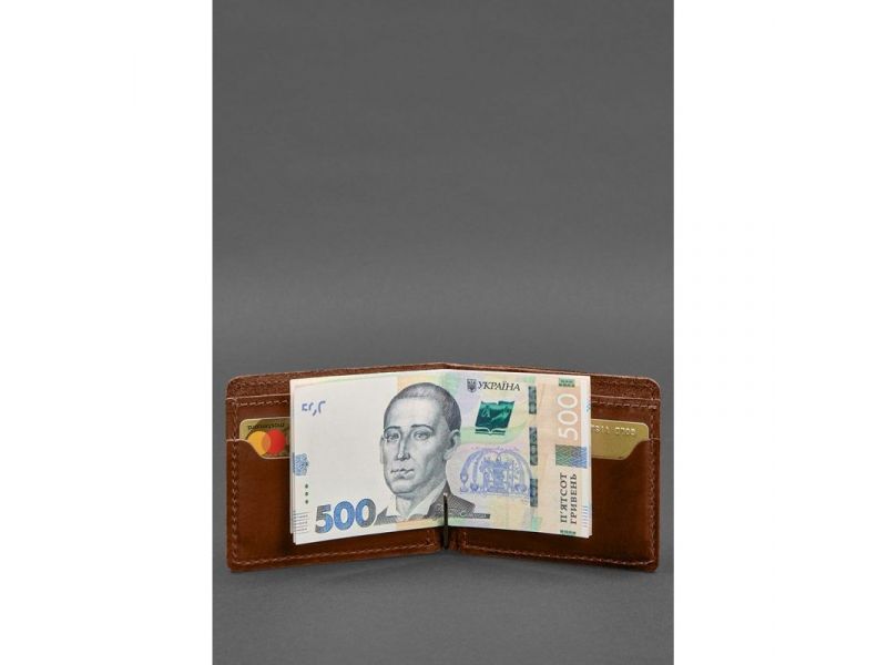 Кожаное портмоне 13.0 зажим Светло-кричневый Crazy Horse, фото 5