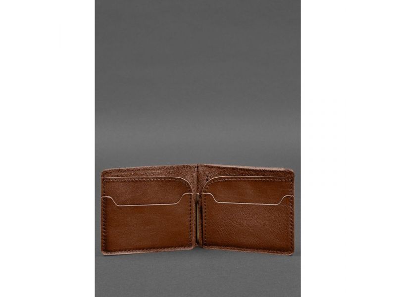 Кожаное портмоне 13.0 зажим светло-коричневый краст, фото 4