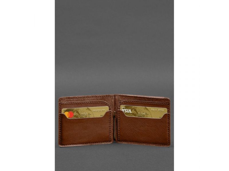 Кожаное портмоне 13.0 зажим светло-коричневый краст, фото 3