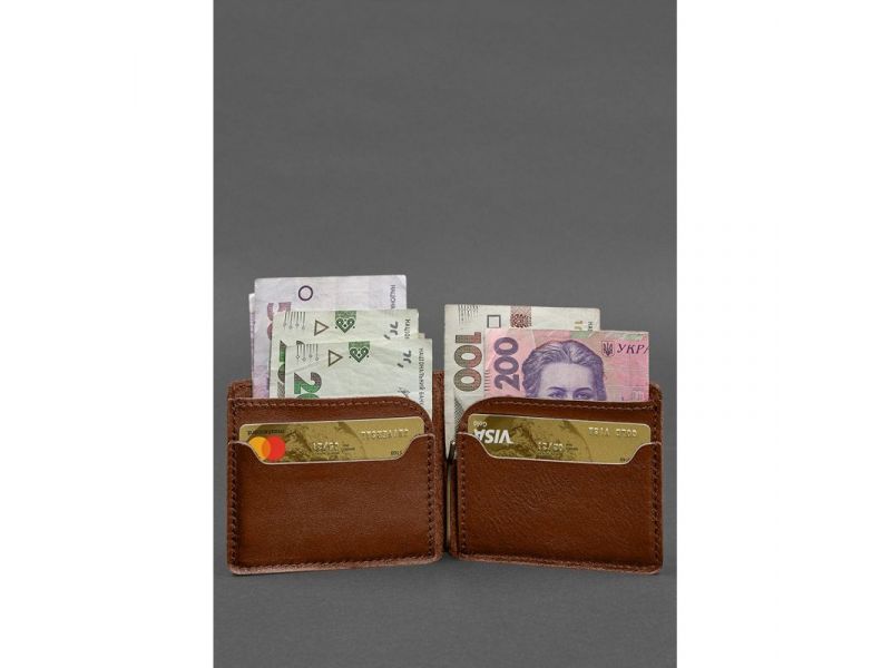 Кожаное портмоне 13.0 зажим светло-коричневый краст, фото 2