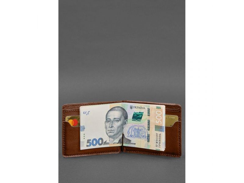 Кожаное портмоне 13.0 зажим светло-коричневый краст, фото 5