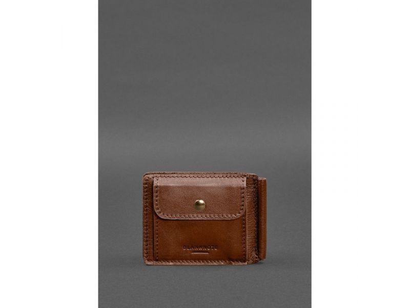 Кожаное портмоне 13.0 зажим светло-коричневый краст, фото 8