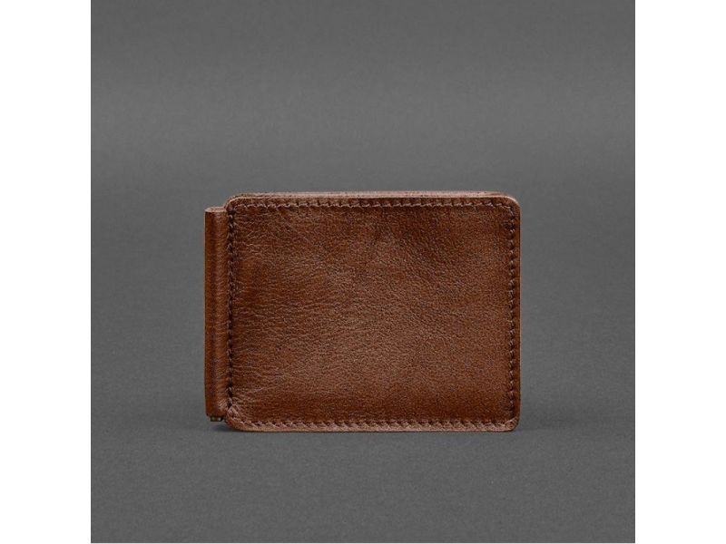 Кожаное портмоне 13.0 зажим светло-коричневый краст, фото 9