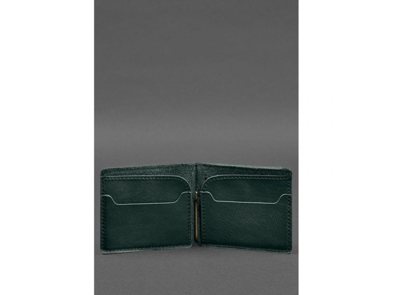 Кожаное портмоне 13.0 зажим зеленый краст, фото 4