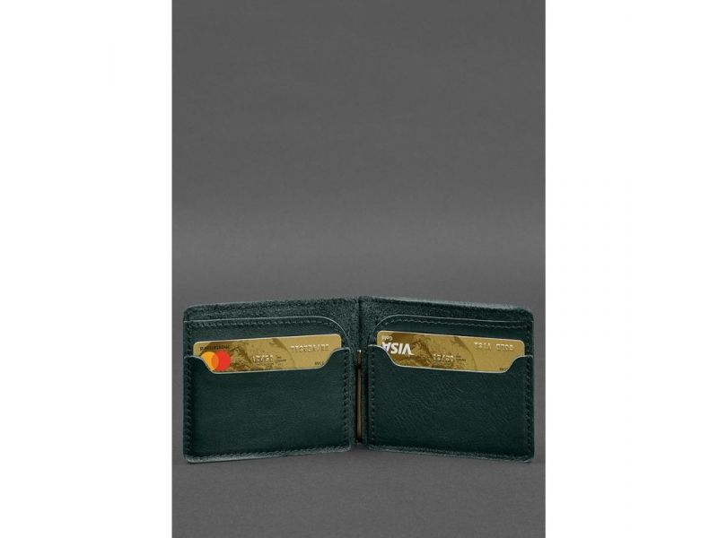 Кожаное портмоне 13.0 зажим зеленый краст, фото 3