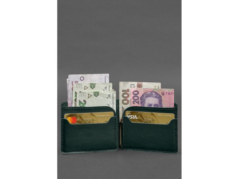 Кожаное портмоне 13.0 зажим зеленый краст, фото 2