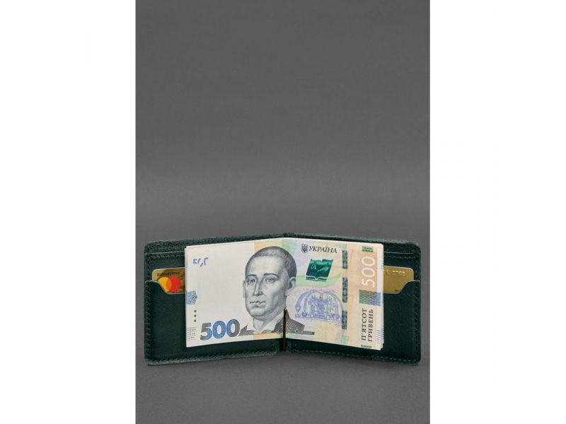 Кожаное портмоне 13.0 зажим зеленый краст, фото 5